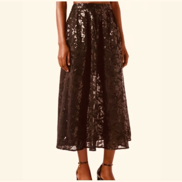 Vintage Maxi skirt Formal Jacquart Tulle Brown Floral Wool blend Shiny Sz 10 - Picture 1 of 13